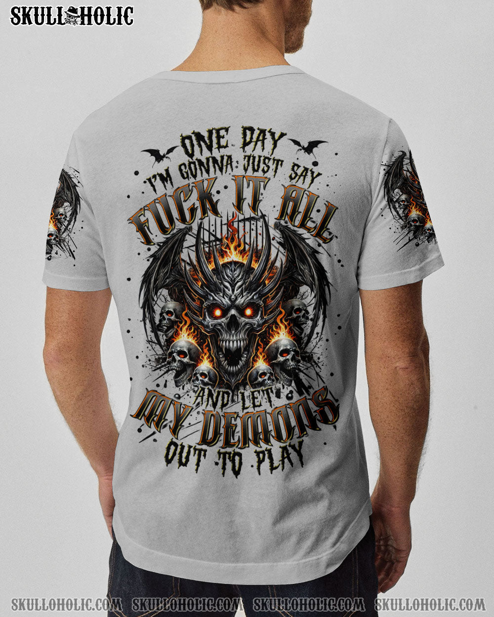 BLISSCORNERS ONE DAY I'M GONNA JUST SAY DEMON SKULL WINGS ALL OVER PRINT