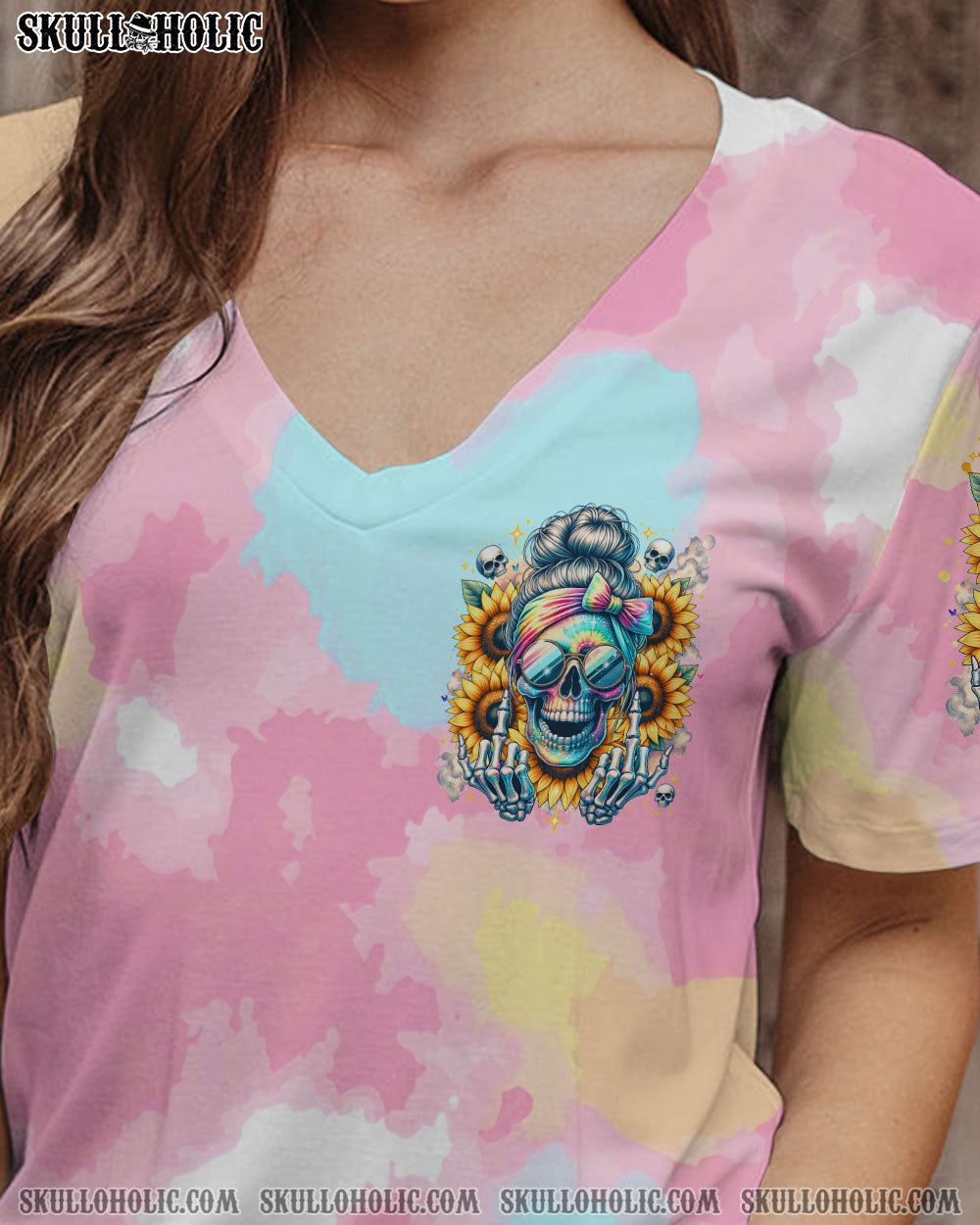BLISSCORNERS FRAGILE LIKE A BOMB TIE DYE MESSY BUN SKULL ALL OVER PRINT