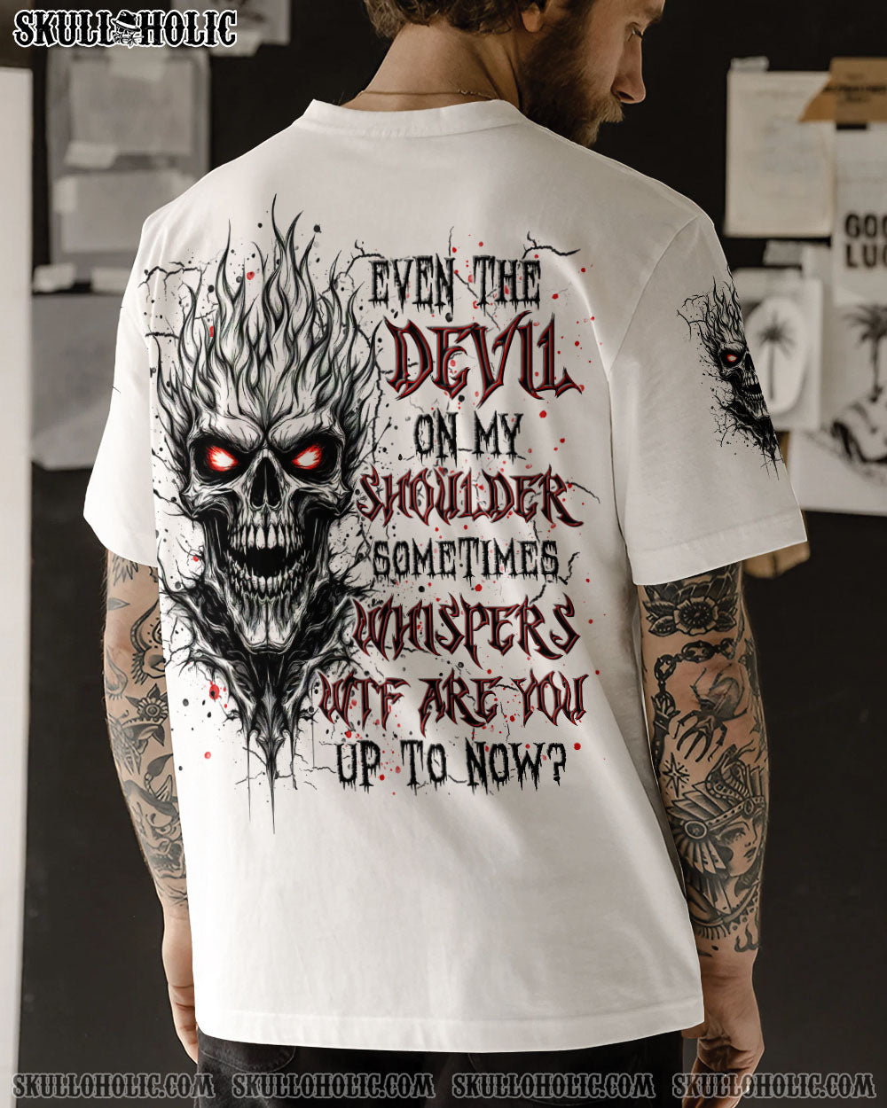 BLISSCORNERS EVEN THE DEVIL ON MY SHOULDER SKULL ALL OVER PRINT