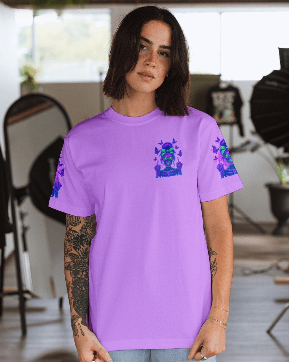 BLISSCORNERS I DON'T NEED YOUR ATTITUDE SKULL MESSY BUN ALL OVER PRINT