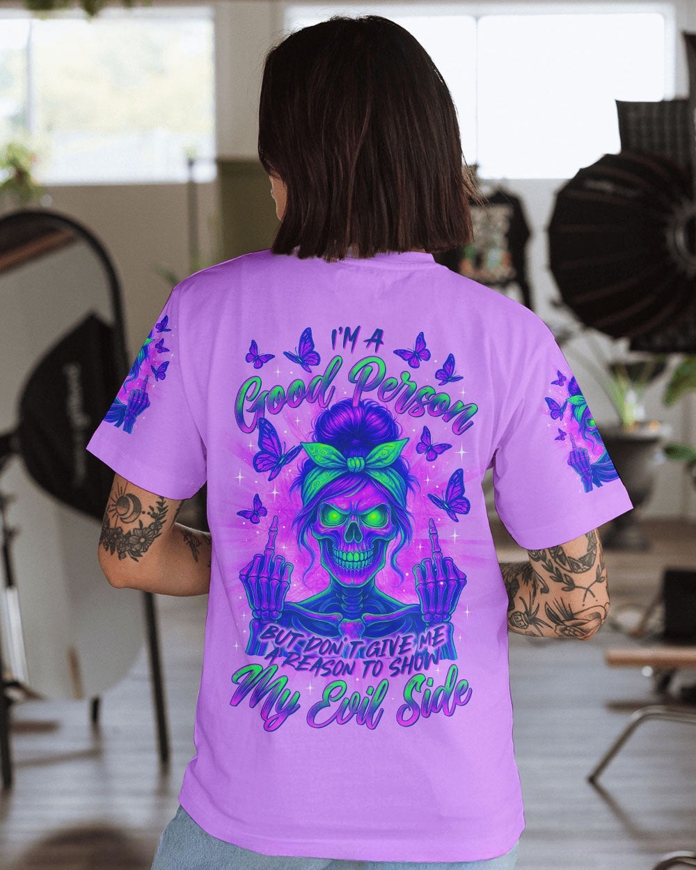 BLISSCORNERS I DON'T NEED YOUR ATTITUDE SKULL MESSY BUN ALL OVER PRINT