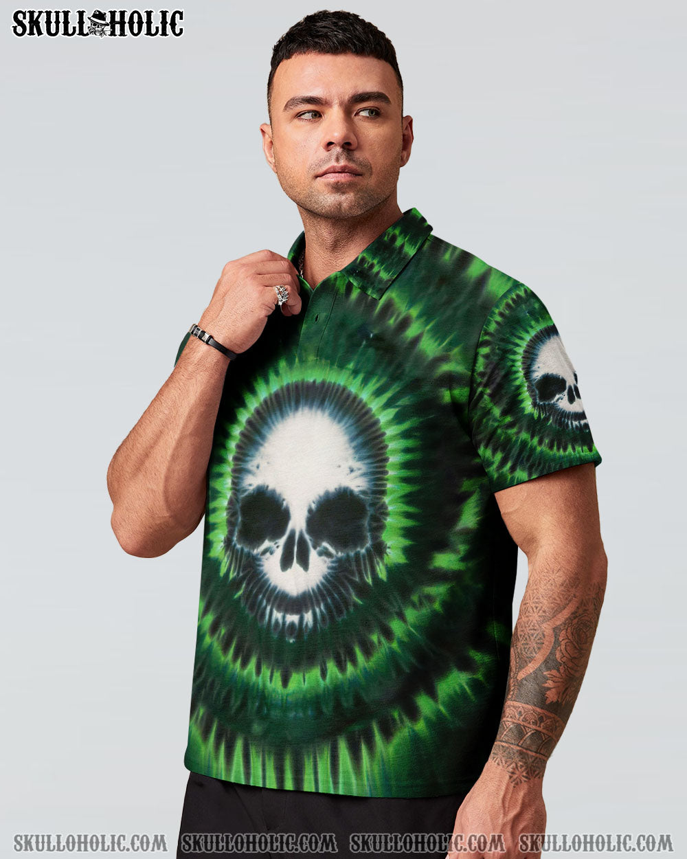 BLISSCORNERS ZOMBIE GREEN SKULL TIE DYE HAND DYED ALL OVER PRINT
