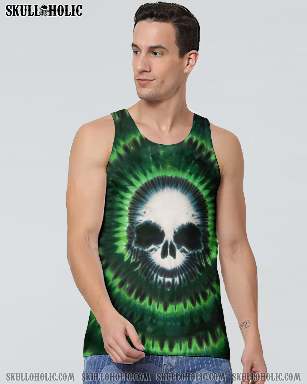 BLISSCORNERS ZOMBIE GREEN SKULL TIE DYE HAND DYED ALL OVER PRINT