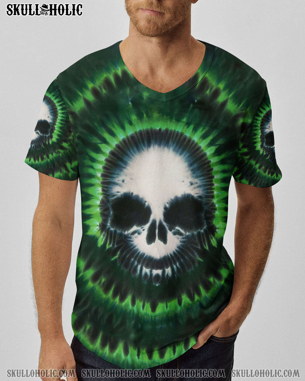 BLISSCORNERS ZOMBIE GREEN SKULL TIE DYE HAND DYED ALL OVER PRINT