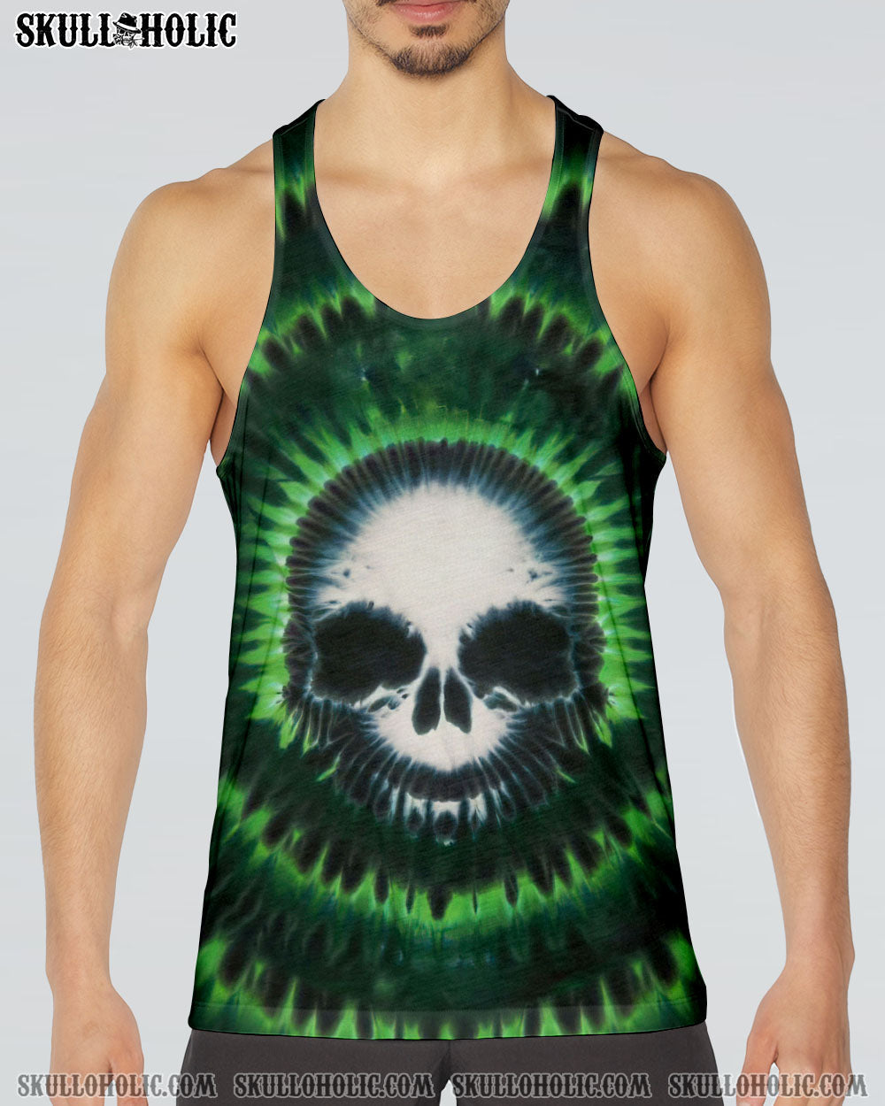 BLISSCORNERS ZOMBIE GREEN SKULL TIE DYE HAND DYED ALL OVER PRINT