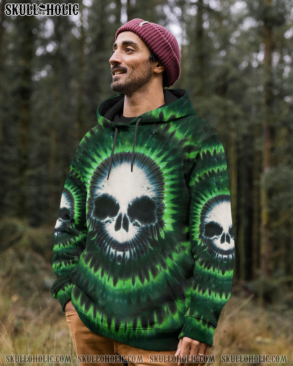 BLISSCORNERS ZOMBIE GREEN SKULL TIE DYE HAND DYED ALL OVER PRINT
