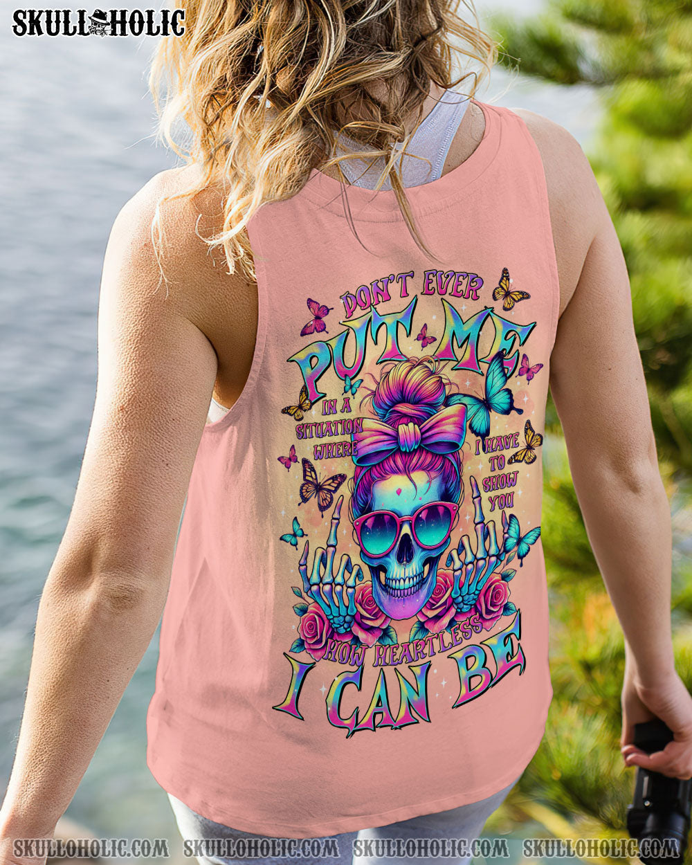 BLISSCORNERS HOW HEARTLESS I CAN BE SKULL MESSY BUN ALL OVER PRINT