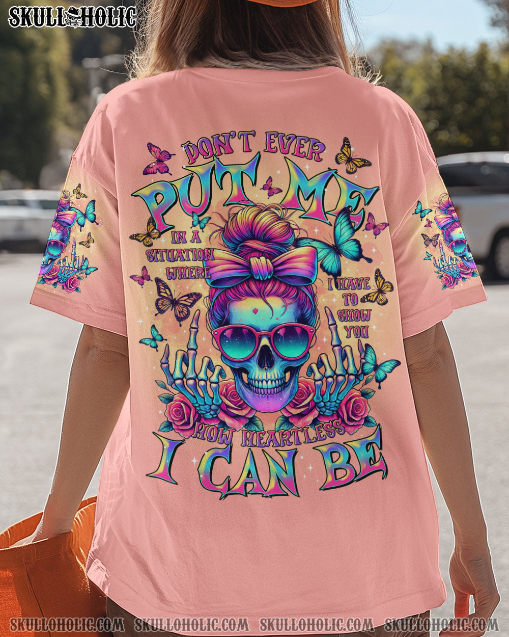 BLISSCORNERS HOW HEARTLESS I CAN BE SKULL MESSY BUN ALL OVER PRINT