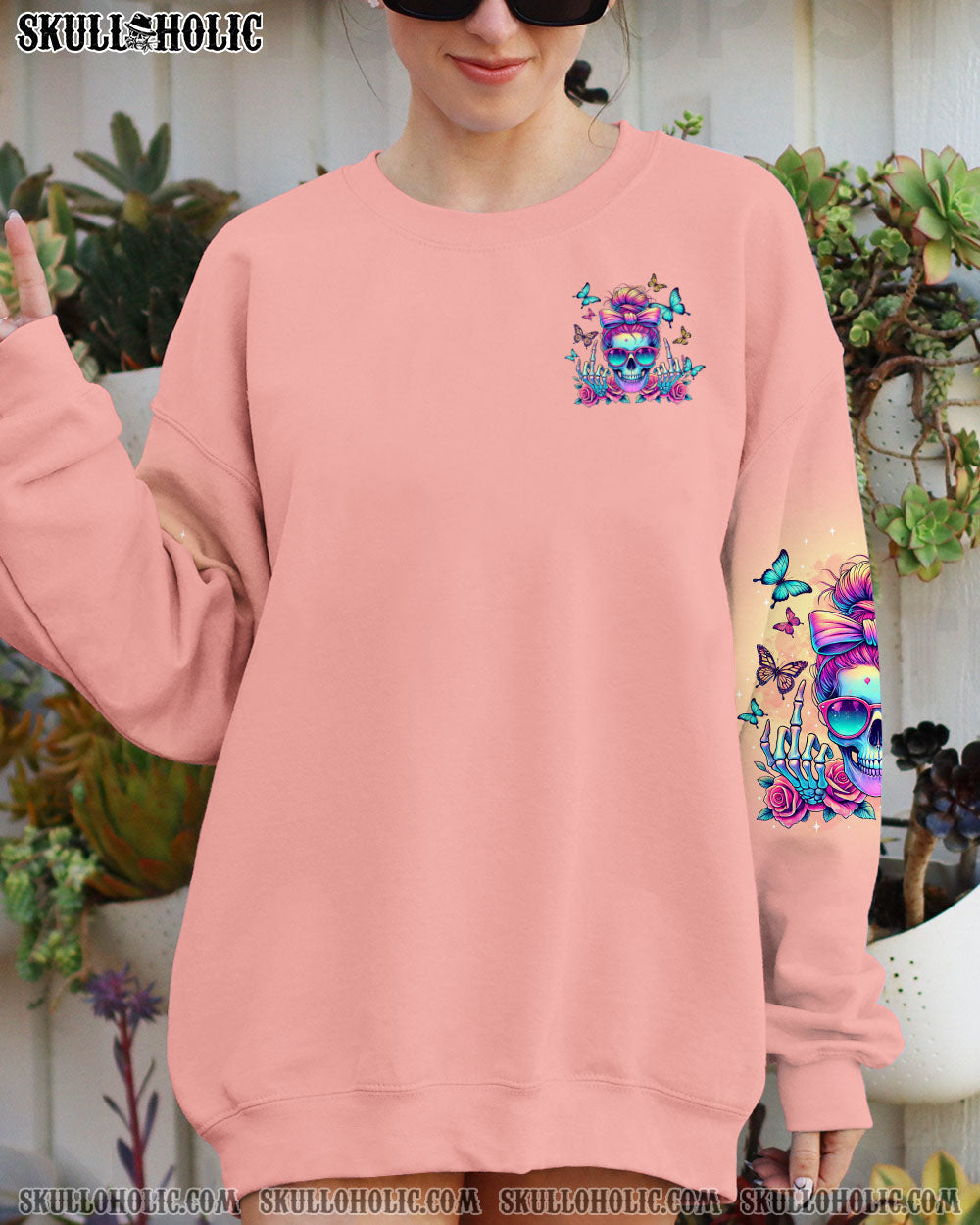 BLISSCORNERS HOW HEARTLESS I CAN BE SKULL MESSY BUN ALL OVER PRINT