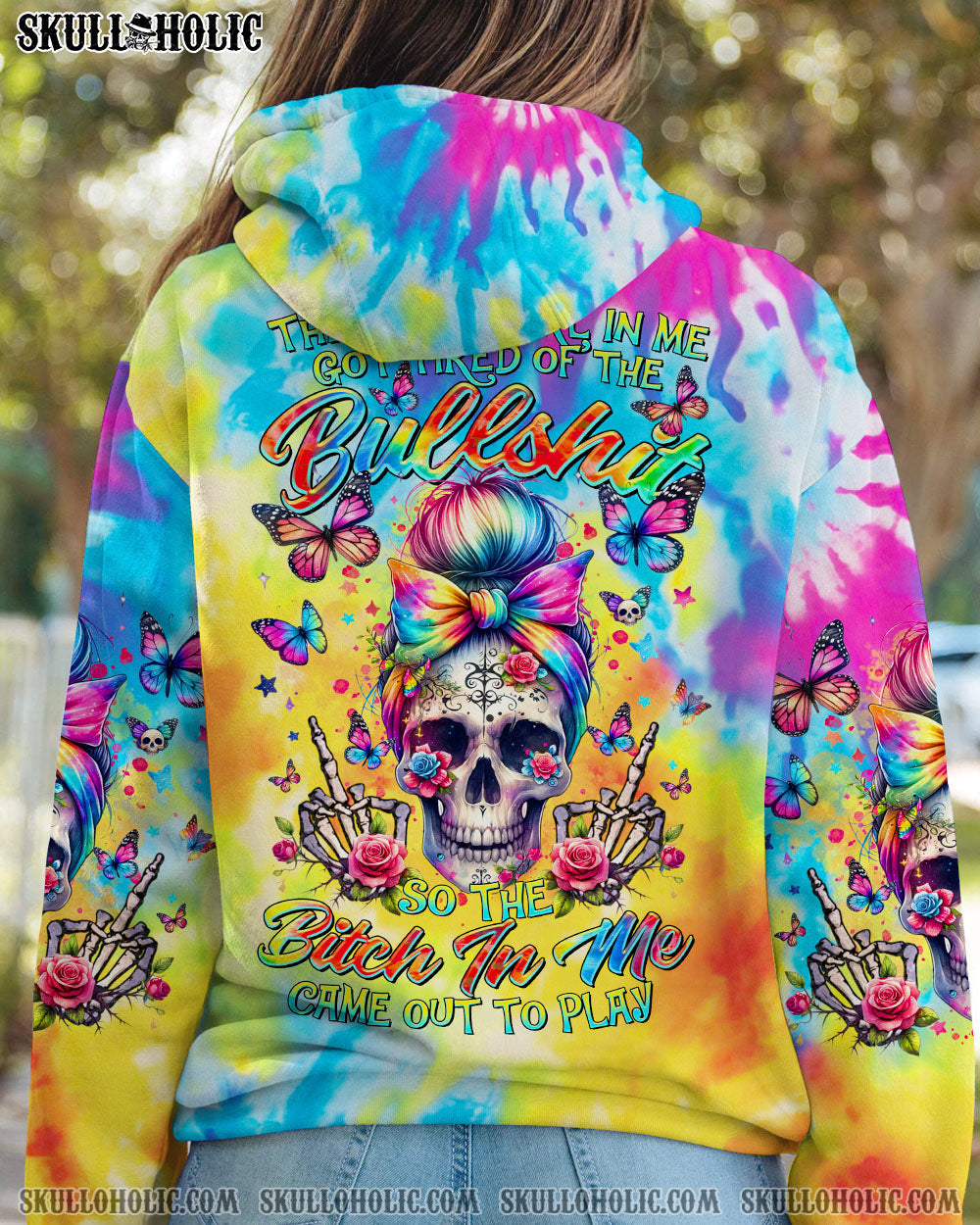 BLISSCORNERS I'M A GIRL WITH A MIND SKULL MESSY BUN ALL OVER PRINT