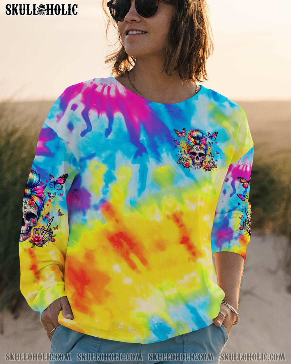 BLISSCORNERS I'M A GIRL WITH A MIND SKULL MESSY BUN ALL OVER PRINT