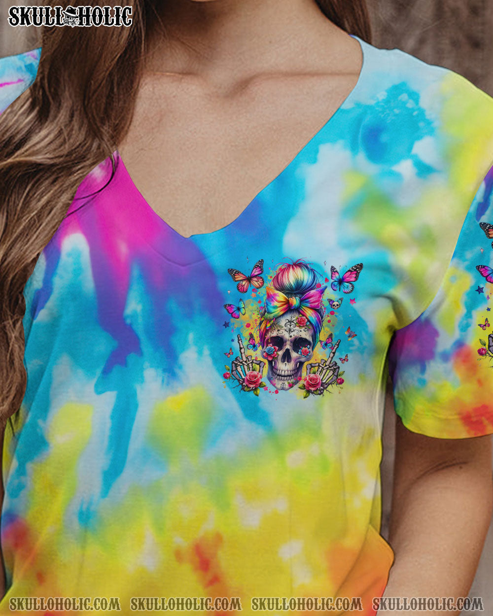 BLISSCORNERS I'M A GIRL WITH A MIND SKULL MESSY BUN ALL OVER PRINT