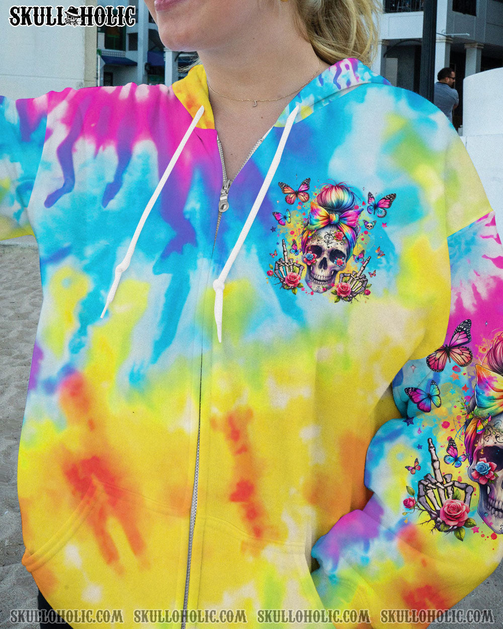 BLISSCORNERS I'M A GIRL WITH A MIND SKULL MESSY BUN ALL OVER PRINT