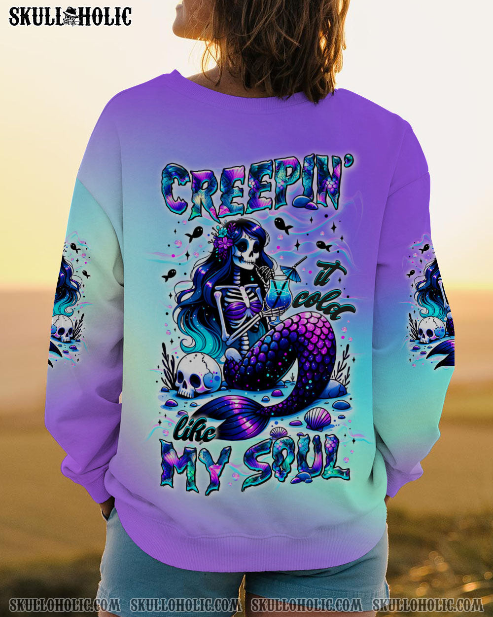 BLISSCORNERS CREEPIN' IT COLD LIKE MY SOUL MERMAID SKELETON ALL OVER PRINT