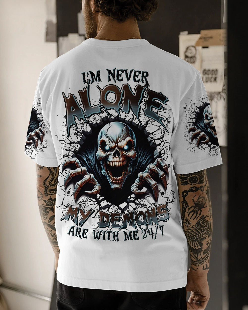 BLISSCORNERS I'M NEVER ALONE SKULL DEMON ALL OVER PRINT