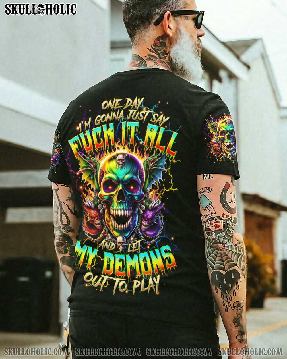 BLISSCORNERS ONE DAY I'M GONNA JUST SAY DEMON SKULL ALL OVER PRINT