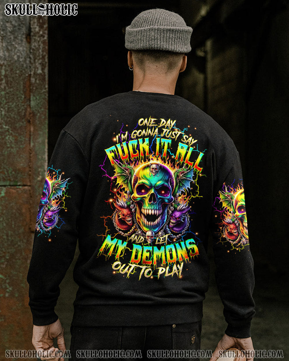 BLISSCORNERS ONE DAY I'M GONNA JUST SAY DEMON SKULL ALL OVER PRINT