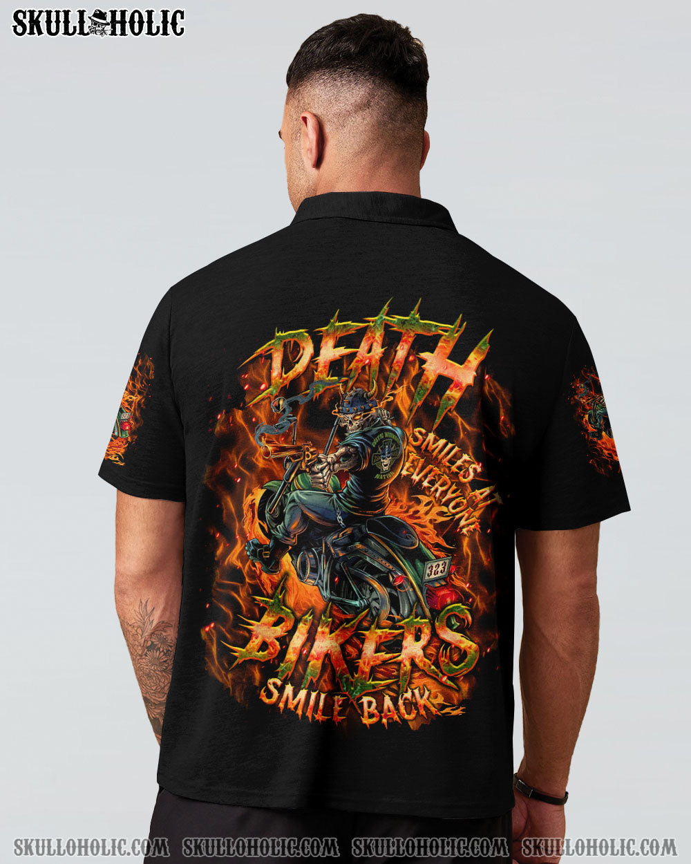 BLISSCORNERS BIKERS SMILE BACK SKULL BIKER ALL OVER PRINT