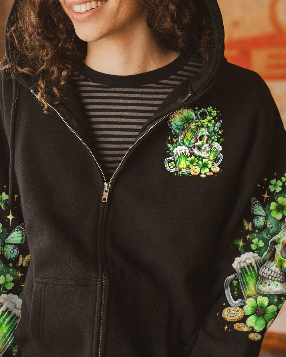 BLISSCORNERS DRINK UP B MESSY BUN SKULL PATRICK'S DAY ALL OVER PRINT