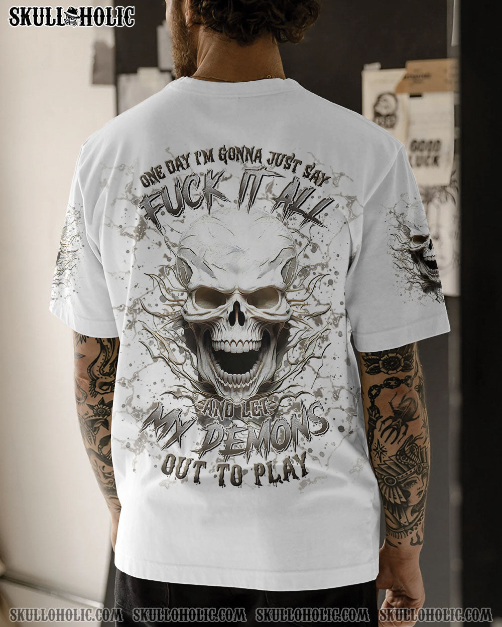 BLISSCORNERS ONE DAY I'M GONNA JUST SAY DEMON SKULL ALL OVER PRINT