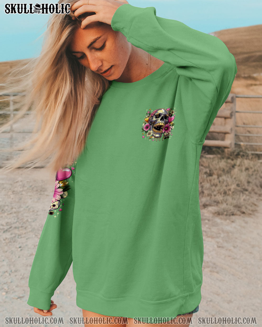 BLISSCORNERS DIDN'T CARE YESTERDAY SKULL FLOWER ALL OVER PRINT