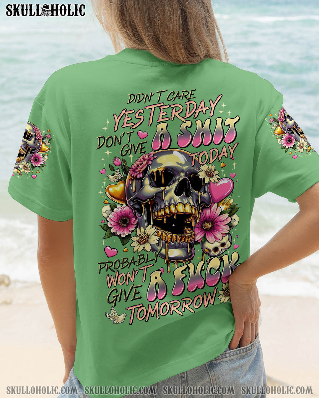 BLISSCORNERS DIDN'T CARE YESTERDAY SKULL FLOWER ALL OVER PRINT