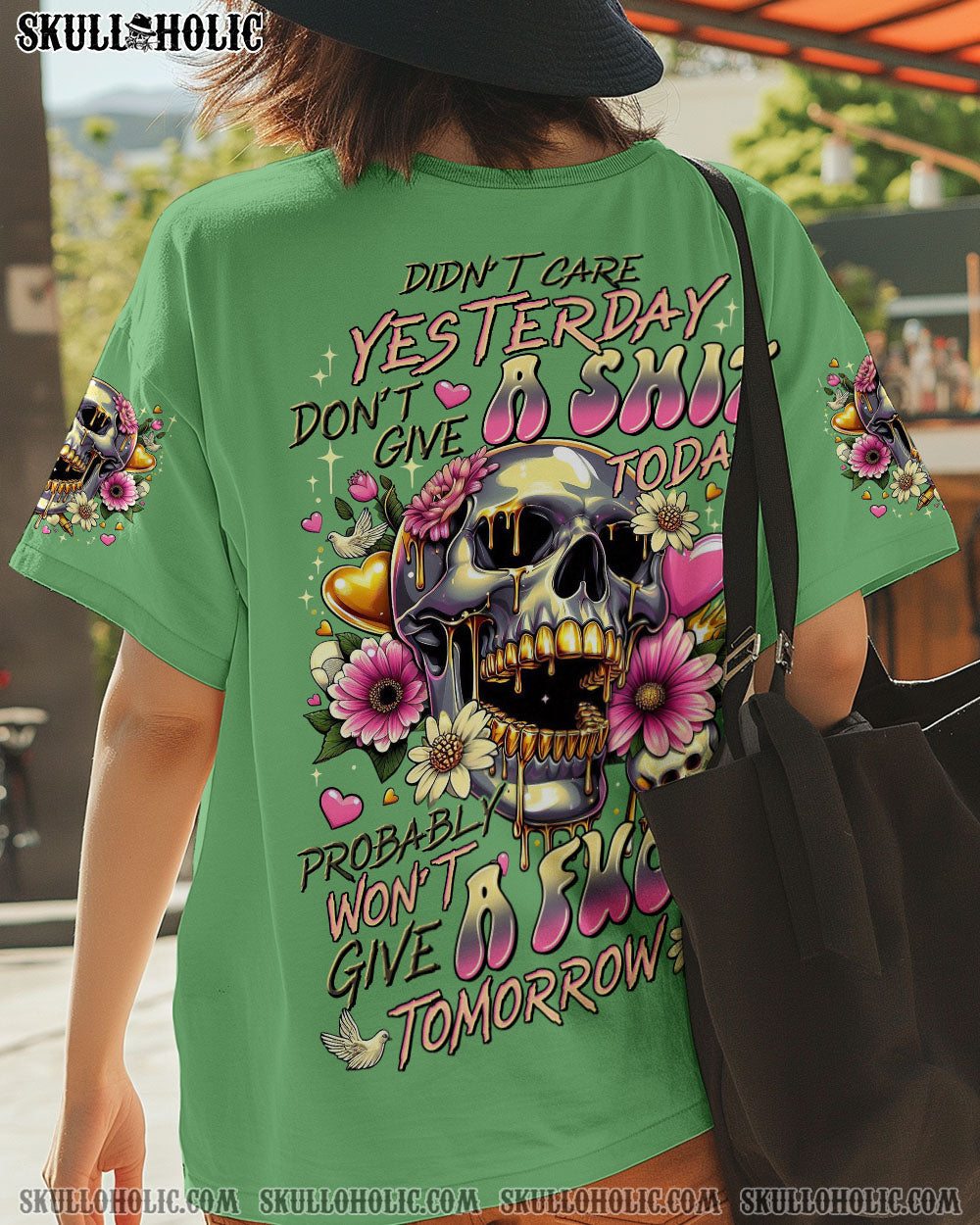 BLISSCORNERS DIDN'T CARE YESTERDAY SKULL FLOWER ALL OVER PRINT