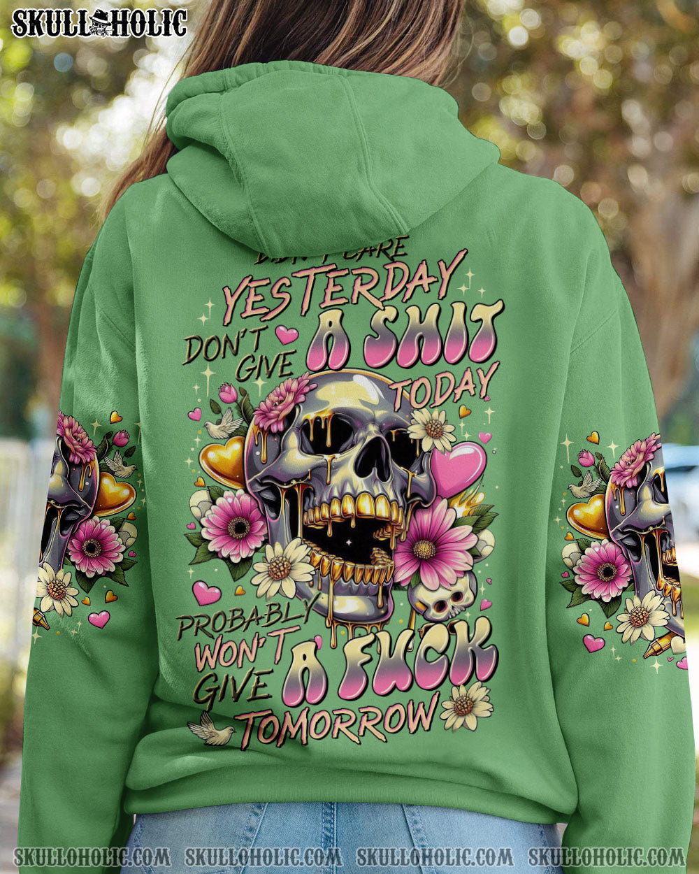 BLISSCORNERS DIDN'T CARE YESTERDAY SKULL FLOWER ALL OVER PRINT