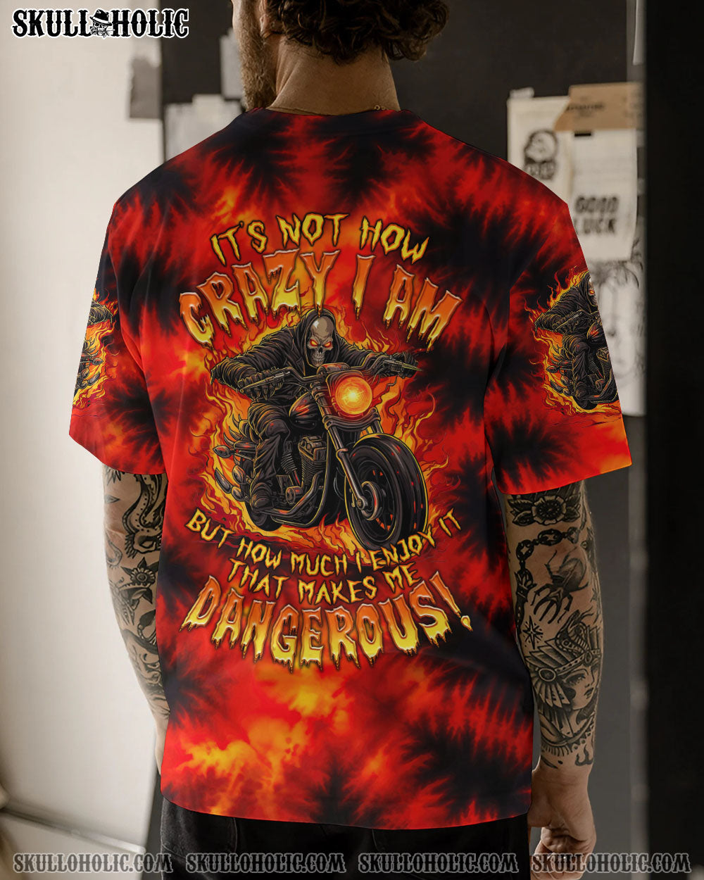 BLISSCORNERS IT'S NOT HOW CRAZY I AM BIKER SKULL TIE DYE ALL OVER PRINT