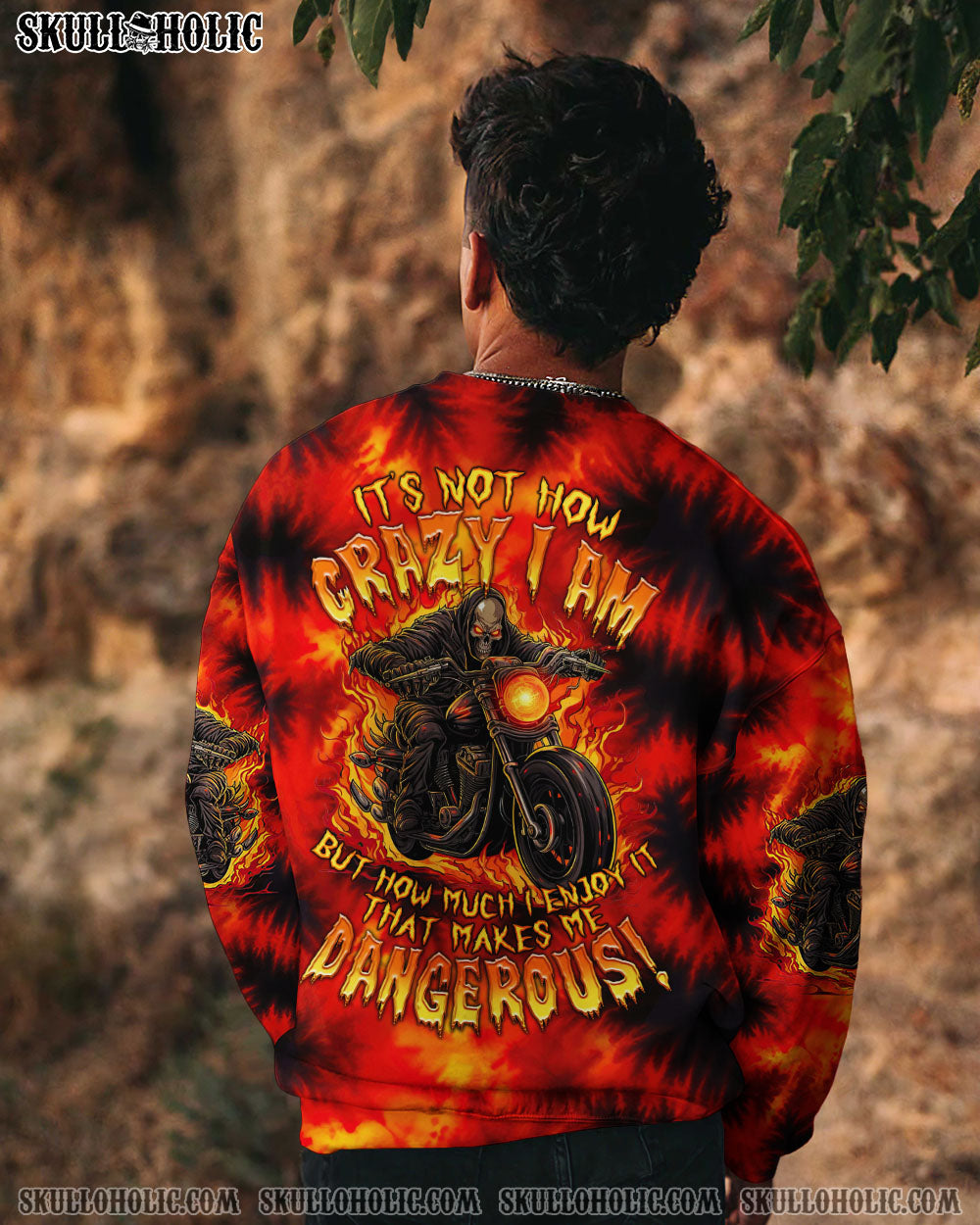 BLISSCORNERS IT'S NOT HOW CRAZY I AM BIKER SKULL TIE DYE ALL OVER PRINT