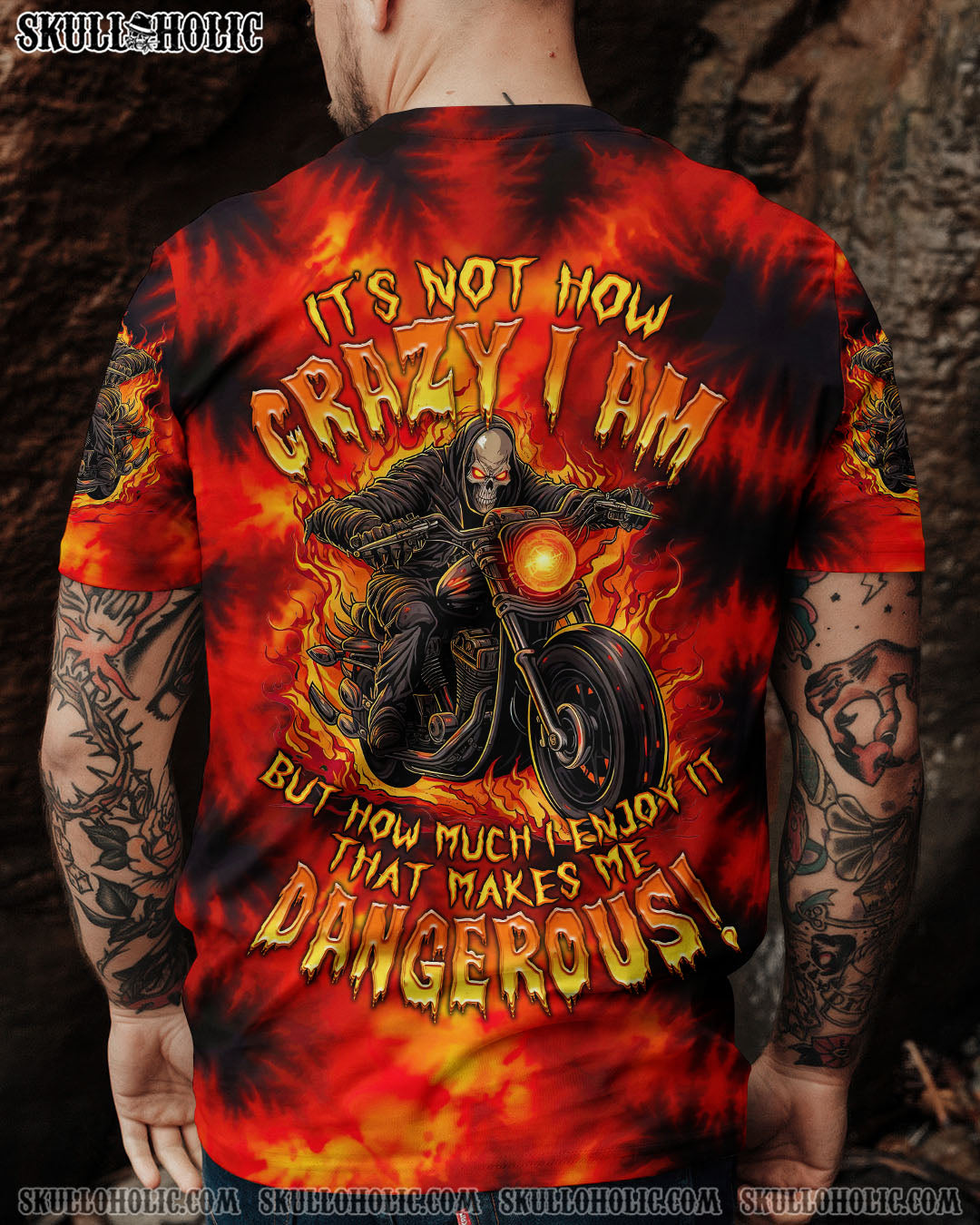 BLISSCORNERS IT'S NOT HOW CRAZY I AM BIKER SKULL TIE DYE ALL OVER PRINT
