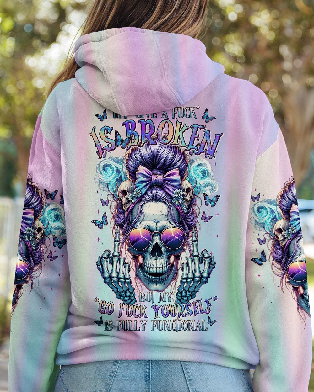 BLISSCORNERS I TRY TO AVOID DRAMA MESSY BUN SKULL ALL OVER PRINT