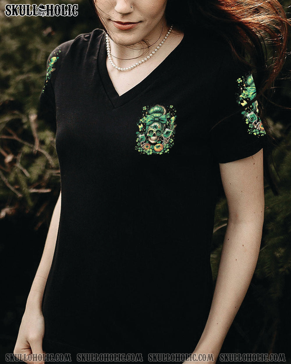 BLISSCORNERS DRINK UP B MESSY BUN SKULL PATRICK'S DAY ALL OVER PRINT