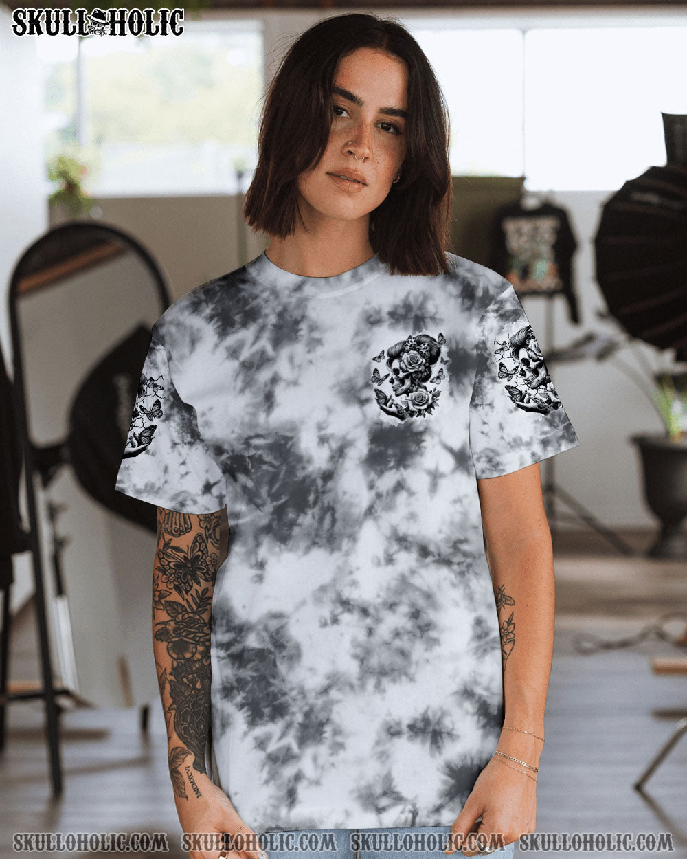 BLISSCORNERS THE GOOD GIRL IN ME SKULL LADY  TIE DYE ALL OVER PRINT