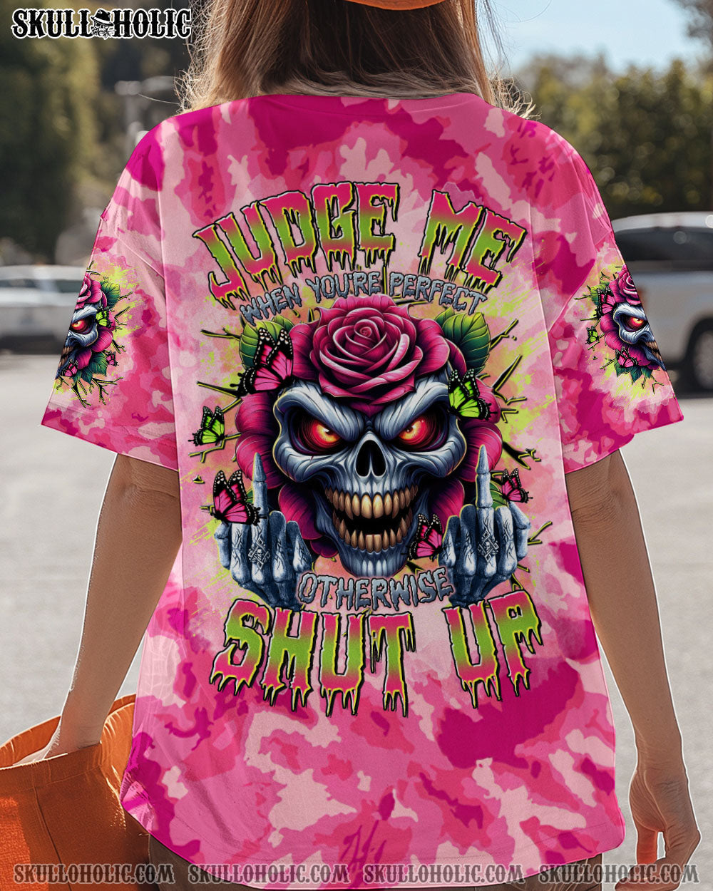 BLISSCORNERS JUDGE ME WHEN SKULL FLOWER TIE DYE ALL OVER PRINT