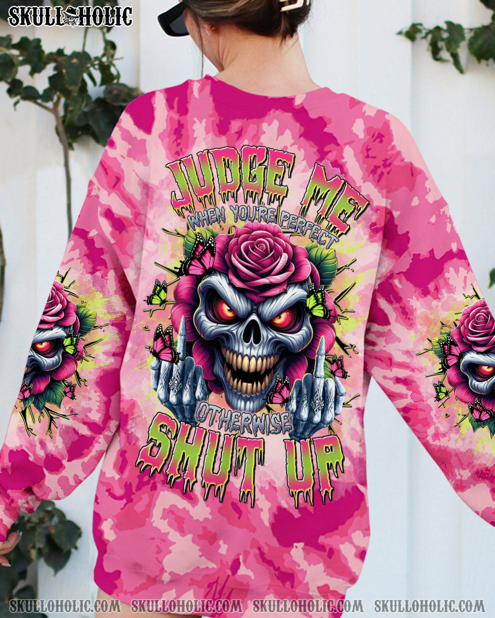 BLISSCORNERS JUDGE ME WHEN SKULL FLOWER TIE DYE ALL OVER PRINT