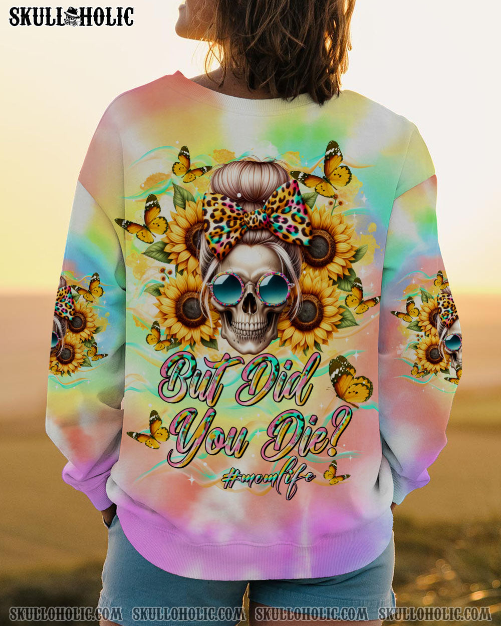 BLISSCORNERS BUT DID YOU DIE MOM LIFE SKULL MESSY BUN ALL OVER PRINT