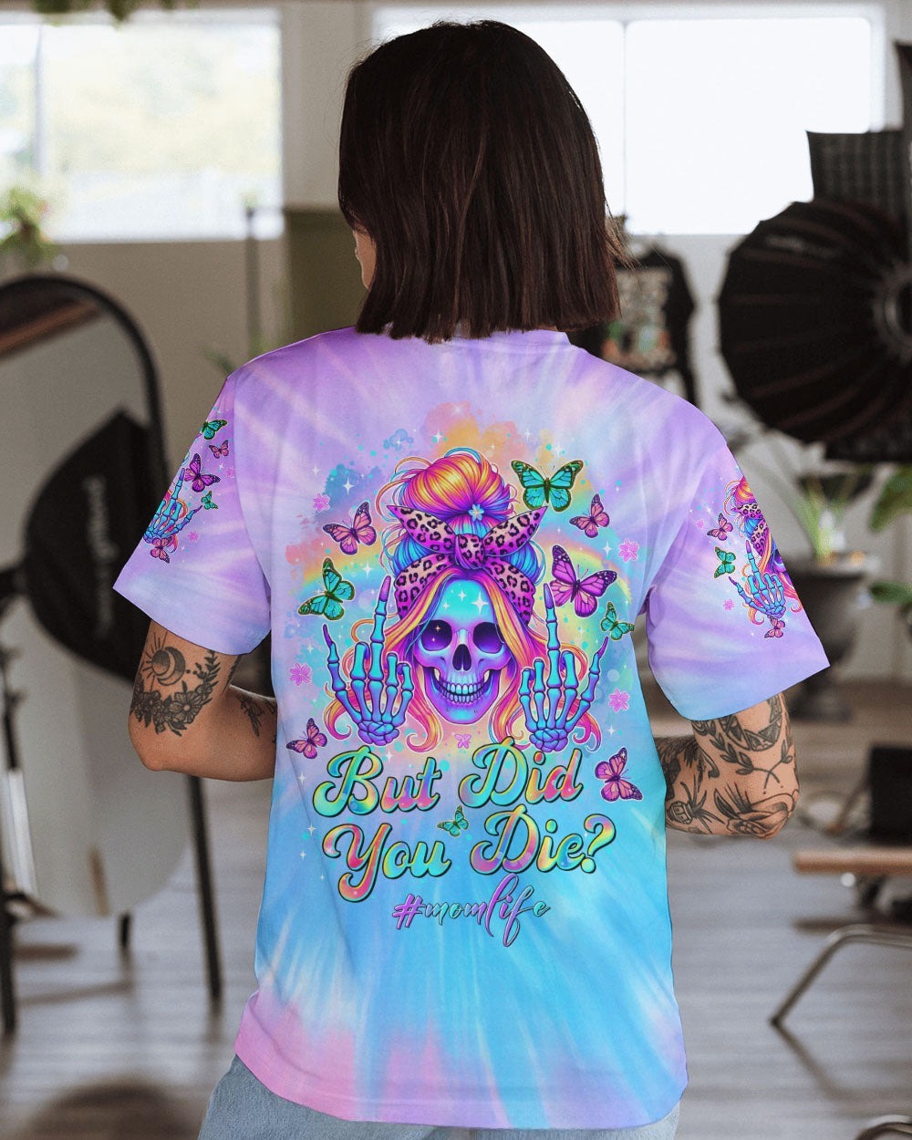 BLISSCORNERS BUT DID YOU DIE MOM LIFE MESSY BUN SKULL ALL OVER PRINT
