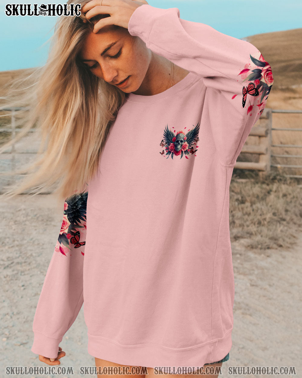 BLISSCORNERS ALWAYS A STRONG WOMAN SKULL WINGS ALL OVER PRINT