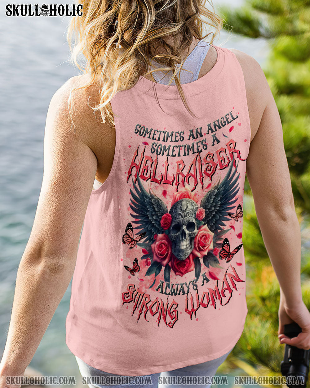 BLISSCORNERS ALWAYS A STRONG WOMAN SKULL WINGS ALL OVER PRINT