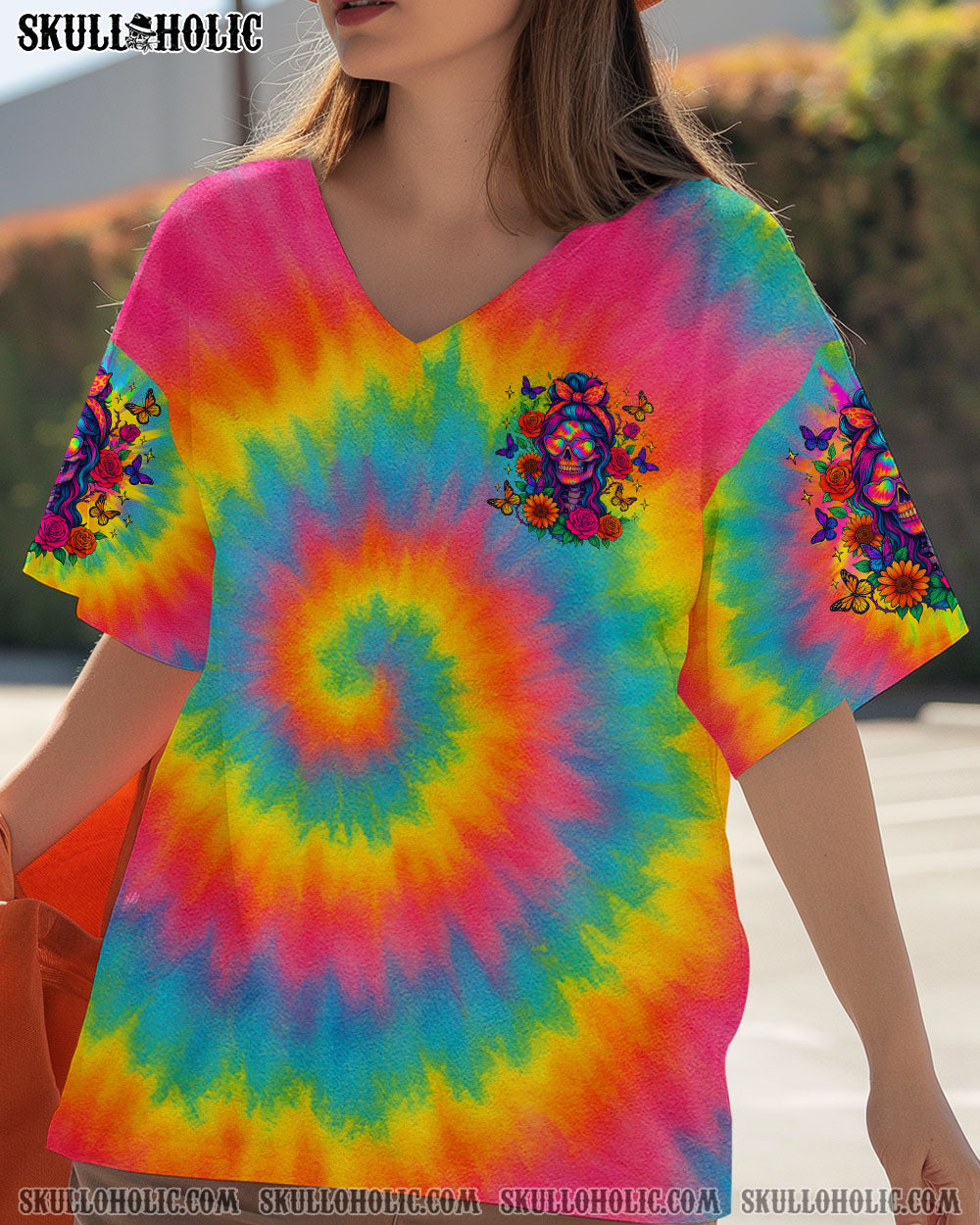 BLISSCORNERS I'LL HEAL IN HELL SKULL FLORAL TIE DYE SKULL LADY ALL OVER PRINT