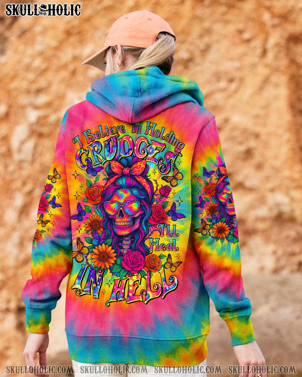 BLISSCORNERS I'LL HEAL IN HELL SKULL FLORAL TIE DYE SKULL LADY ALL OVER PRINT