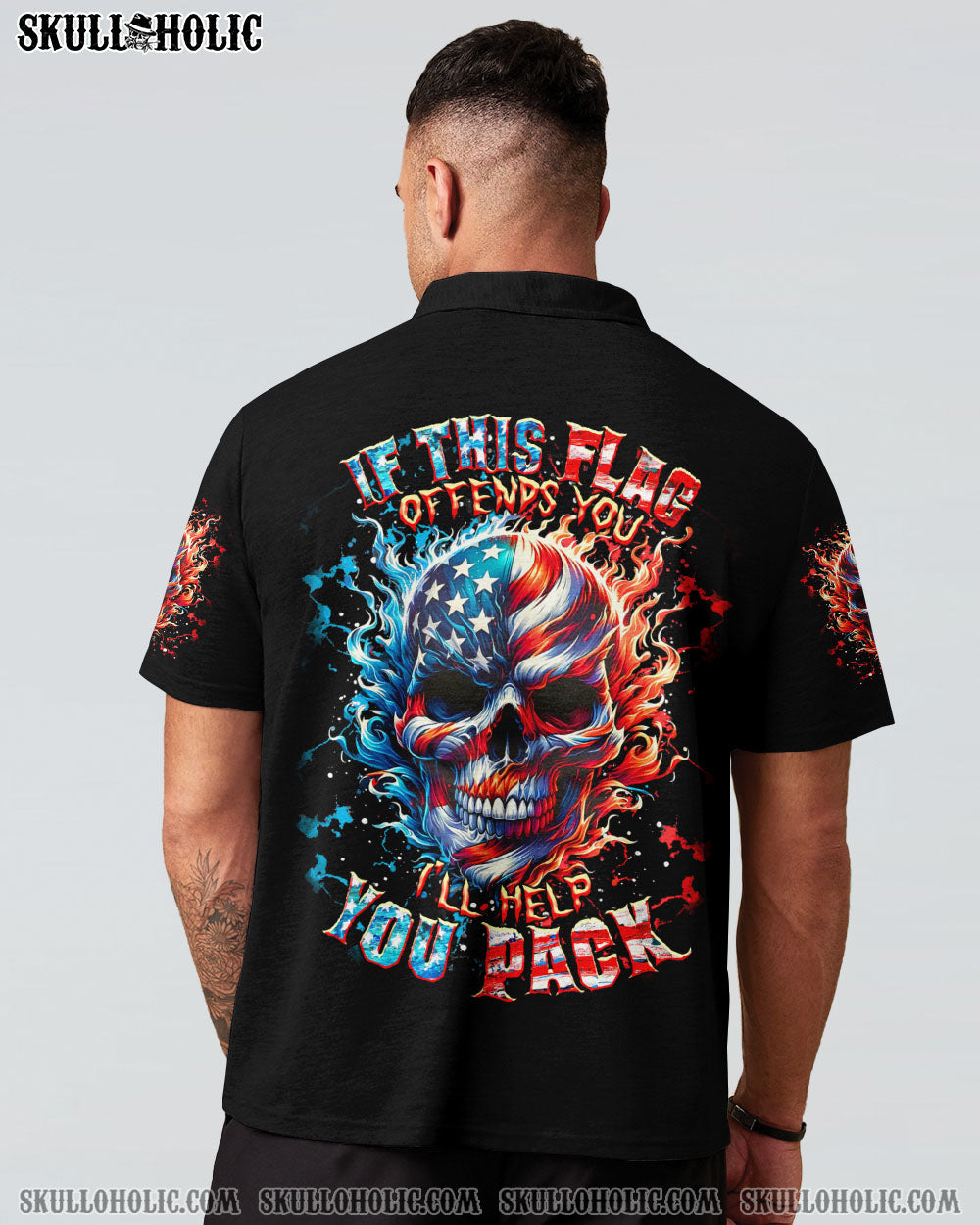 BLISSCORNERS IF THIS FLAG OFFENDS YOU I'LL HELP YOU PACK SKULL ALL OVER PRINT