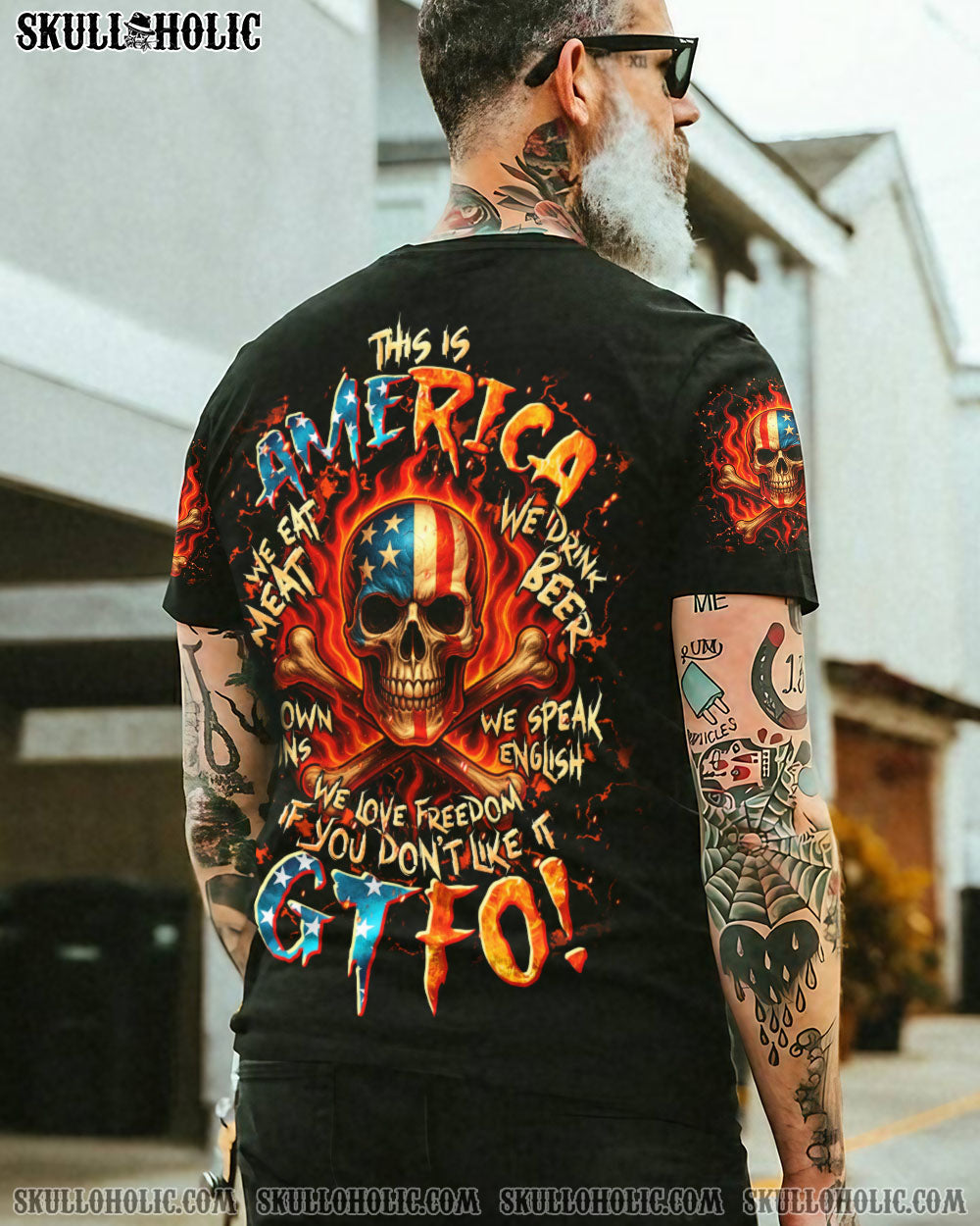 BLISSCORNERS THIS IS AMERICA FIRE SKULL ALL OVER PRINT