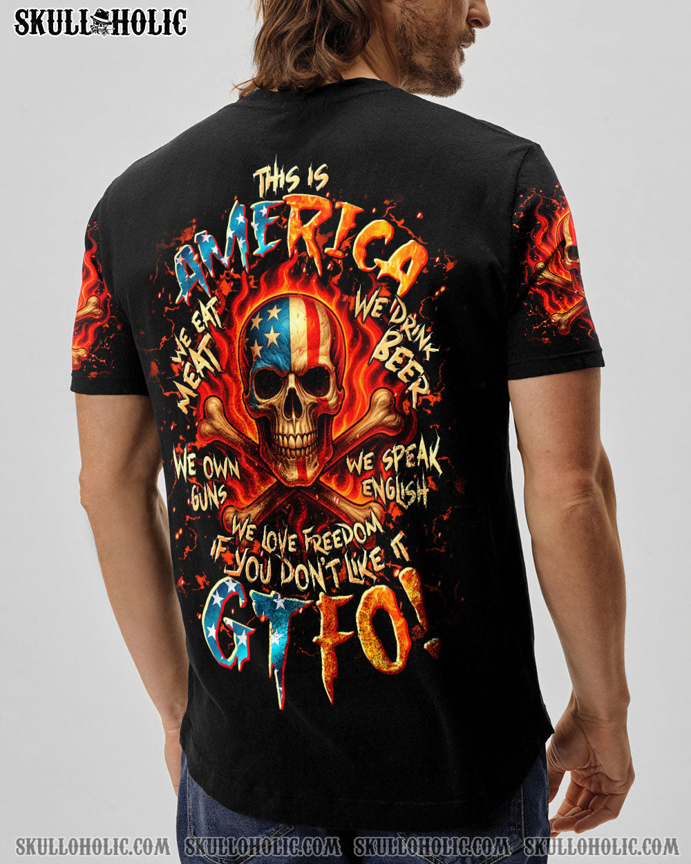 BLISSCORNERS THIS IS AMERICA FIRE SKULL ALL OVER PRINT