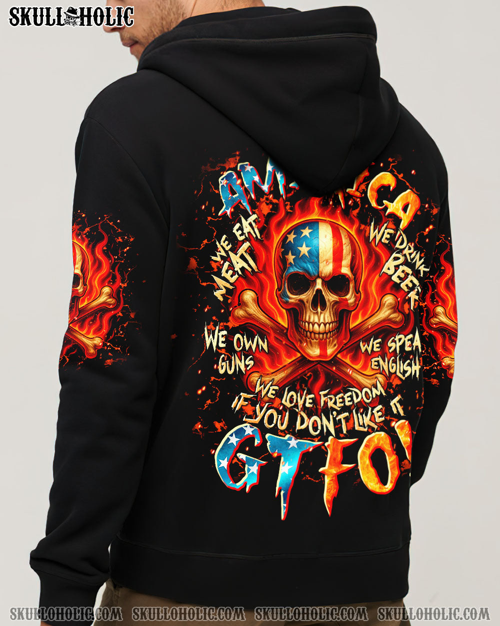 BLISSCORNERS THIS IS AMERICA FIRE SKULL ALL OVER PRINT
