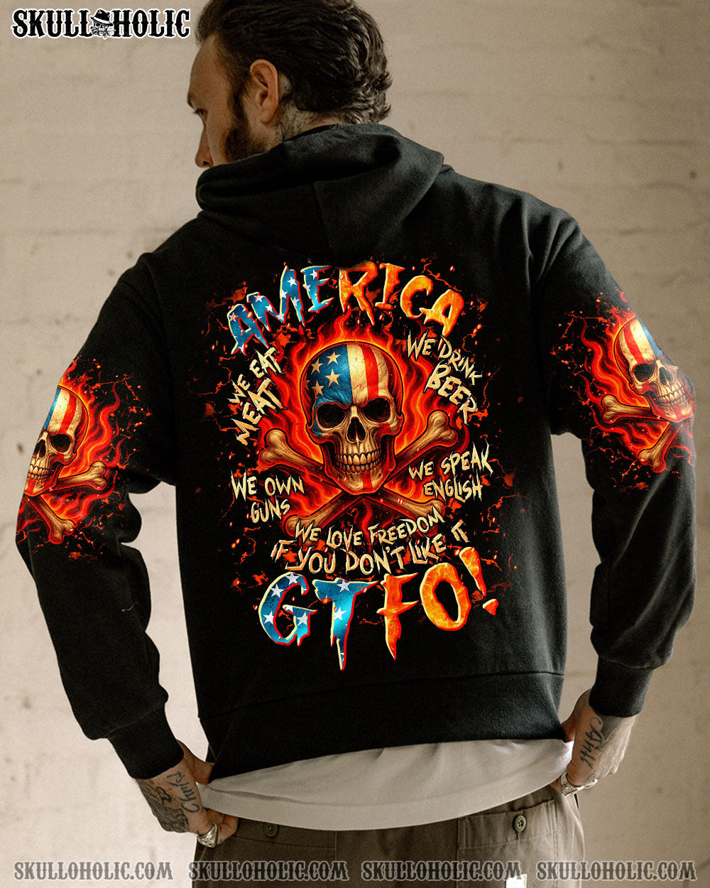 BLISSCORNERS THIS IS AMERICA FIRE SKULL ALL OVER PRINT