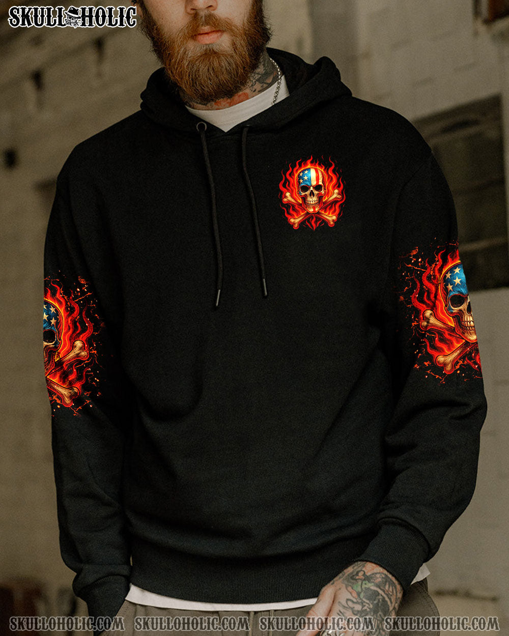 BLISSCORNERS THIS IS AMERICA FIRE SKULL ALL OVER PRINT