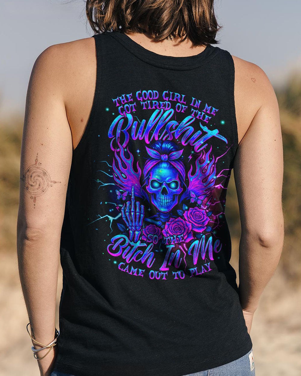 BLISSCORNERS FRESH OUT OF F MESSY BUN SKULL  ALL OVER PRINT