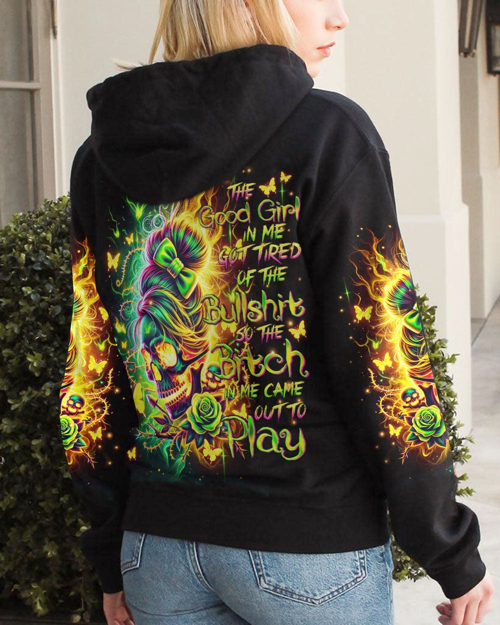 BLISSCORNERS THIS GIRL MESSY BUN SKULL ALL OVER PRINT